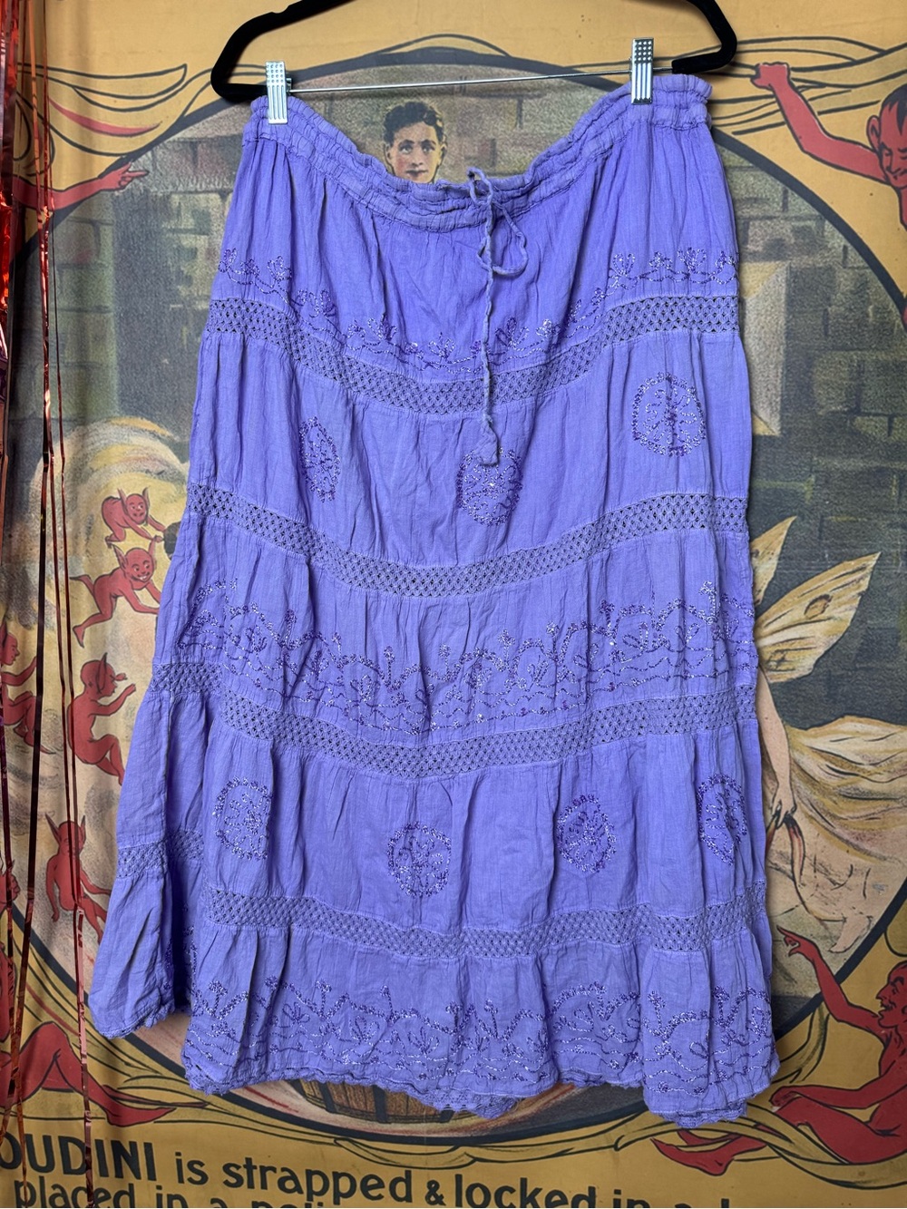 🧚🪻Fairycore Lavender Purple Embroidered Sequins Tiered Maxi Skirt